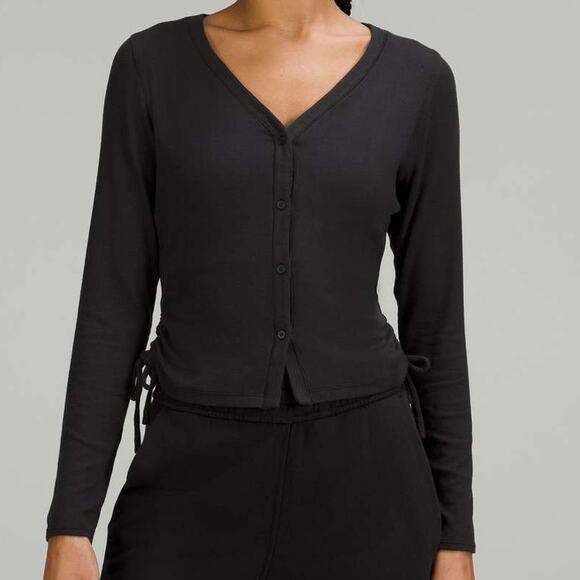 Lululemon Lululemon Side-Cinch Ribbed Cardigan Black V Neck Fitted 14 Not Worn - Picture 1 of 7